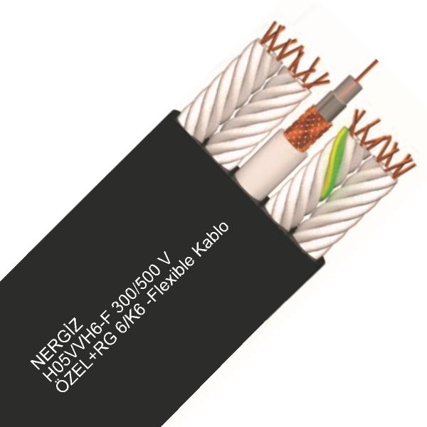 NERGİZ H05VVH6-F 300/500 V-ÖZEL+RG 6/K6 - 24x0,75 Flexible Kablo