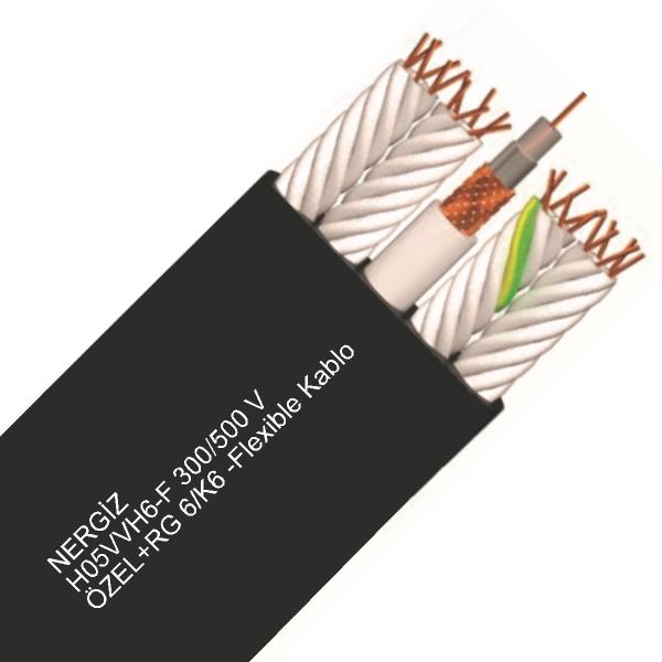 NERGİZ H05VVH6-F 300/500 V- +RG 6/K6 - 24x0,75 SPECIAL FLAT FLEXIBLE ELEVATOR CABLES