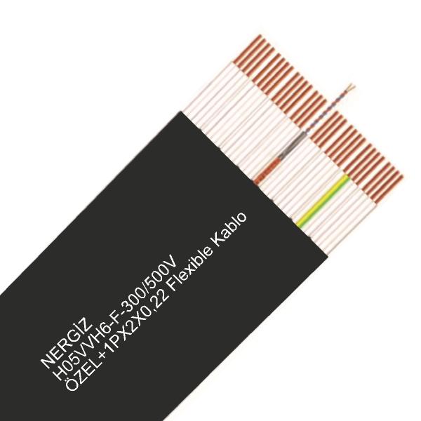 NERGİZ H05VVH6-F-300/500V- +1PX2X0,22 - 20x0,75 SPECIAL FLAT FLEXIBLE CABLE